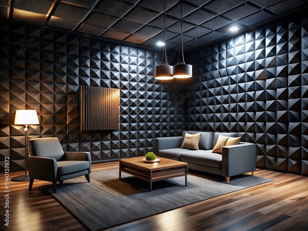 Night Photography of Black Acoustic Foam Panel Background Texture for Soundproofing and Interior Design