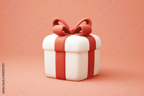cartoon-style gift box with red ribbon, holiday designs, Christmas, and festive celebrations