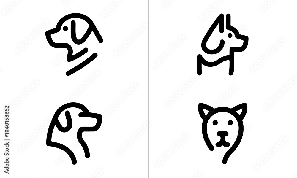 Naklejka premium set of dog icons logo vector. minimalist line art dog head logo icon illustration