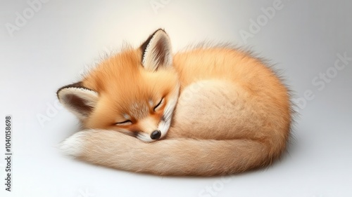 Fox embryo curled up in a womb, highly detailed textures of skin and fur, illuminated by a soft spotlight