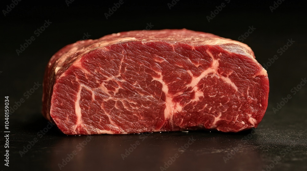 Marbled Wagyu beef steak cut, with intense detail of texture and fat distribution Marbled Wagyu beef steak cut, with intense detail of texture and fat distribution
