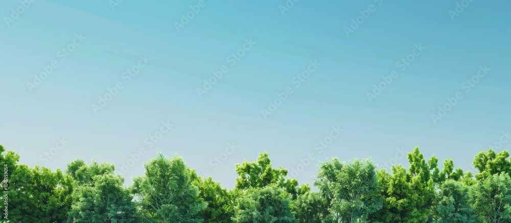 Scenic with lush green trees set against a clear blue sky creating a serene landscape with copy space image Scenic with lush green trees set against a clear blue sky creating a serene landscape with copy space image