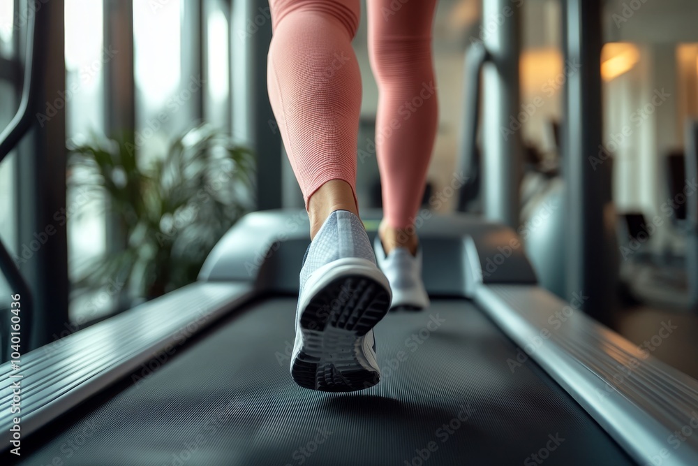 leg of woman running on treadmill in the gym which runner athletic by running shoes. Health and sport concept background, ai generated leg of woman running on treadmill in the gym which runner athletic by running shoes. Health and sport concept background, ai generated