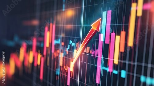 Wallpaper Mural A digitally rendered financial chart showing an upward-moving arrow, suggesting positive trends, with transparent data lines in the background. --chaos Torontodigital.ca