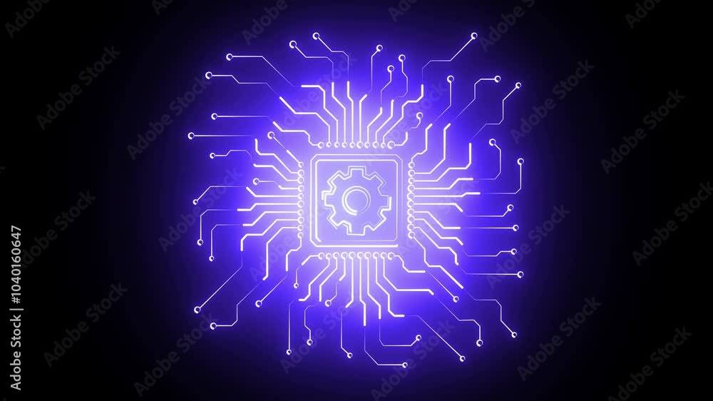 Neon sing technology icon animation on black background .A technology icon often includes symbols like a computer, smartphone, gear, Neon sing technology icon animation on black background .A technology icon often includes symbols like a computer, smartphone, gear,