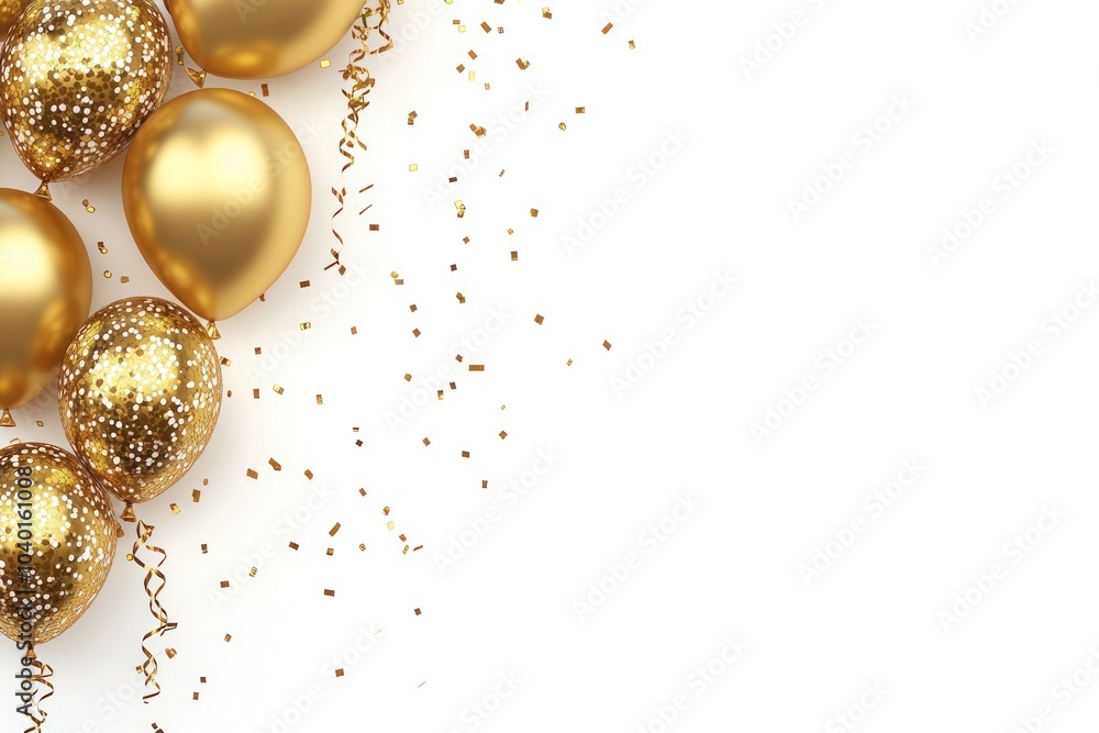 Birthday balloons gold background confetti. Birthday balloons gold background confetti.