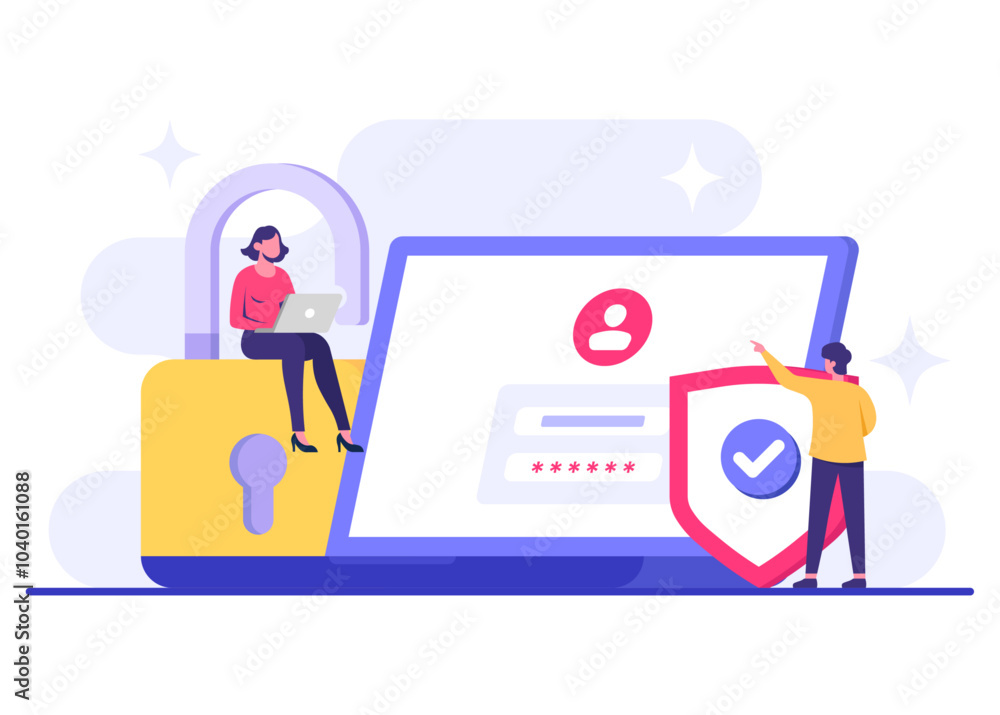 Password secure access, Data protection, Cyber security, Internet security, information privacy, Account protection flat vector illustration for landing page, app, web banner, infographic, poster Password secure access, Data protection, Cyber security, Internet security, information privacy, Account protection flat vector illustration for landing page, app, web banner, infographic, poster