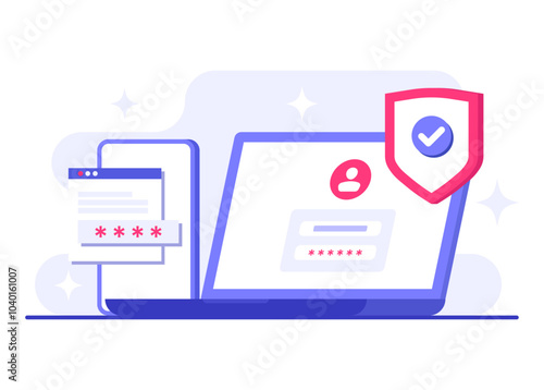 Two-step verification flat illustration vector template, OTP, Authentication password, One-time password for secure login for a account or app, Login page on laptop screen