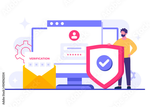 Two-step verification flat illustration vector template, OTP, Authentication password, One-time password for secure login for a account or app, Login page on computer screen