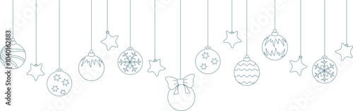 Christmas vector line art decoration. Christmas balls hanging vector illustration