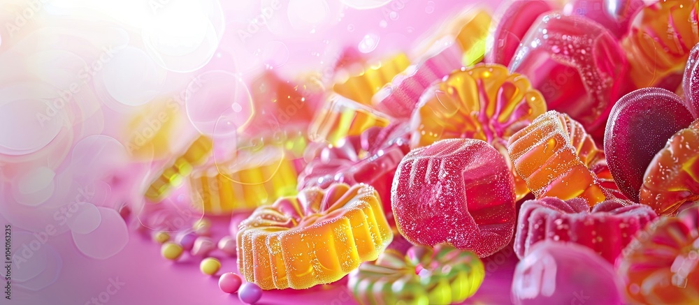 Color background with chewy jelly candies creating a composition in the copy space image Color background with chewy jelly candies creating a composition in the copy space image