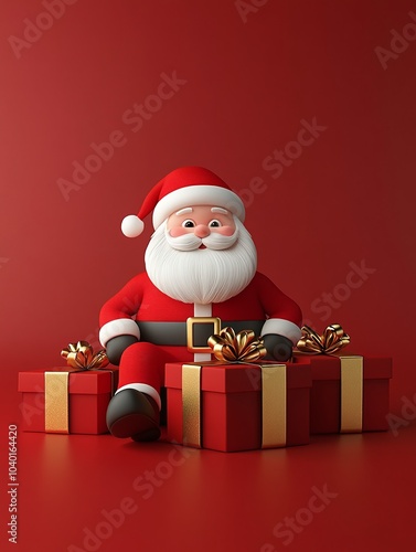 3D Whimsical Santa Claus with Colorful Gift Boxes