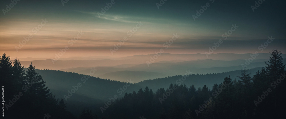 misty mountains during twilight with soft pastel shades in the sky misty mountains during twilight with soft pastel shades in the sky