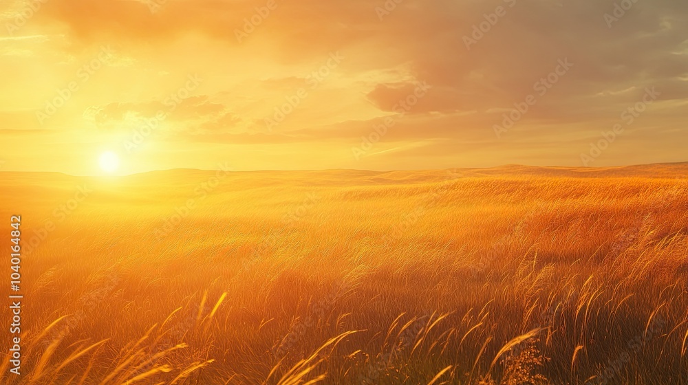 Sunset over a North American prairie with golden fields and space for text Sunset over a North American prairie with golden fields and space for text
