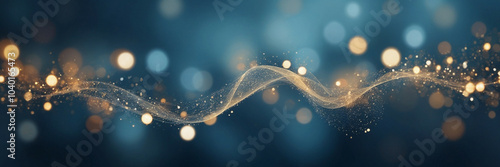 blue abstract with a gold wave and bokeh lights