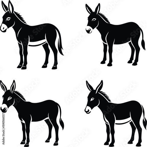 Donkey silhouettes vector illustration.
