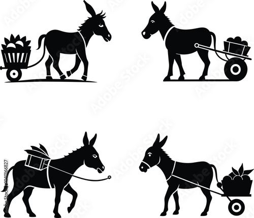 Donkey silhouettes vector illustration.