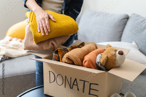 Close up Boxes of stuff preparing to donate to charity photo