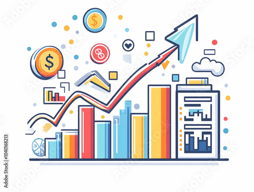 Flat Chart Arrow Icons Financial Growth Upward Trend Vector Image Infographic Symbol Positive Business Performance Isolated White Background Simple Flat Illustration Smart Business Tone