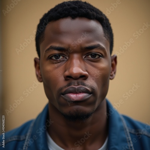 Close-up portrait of a melancholic African American male gazing directly into the camera