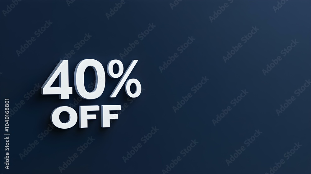 White '40% OFF' Promotional Sign on a Navy Blue Background with Copy Space White '40% OFF' Promotional Sign on a Navy Blue Background with Copy Space