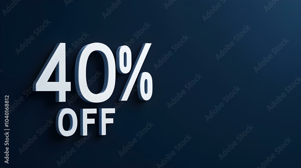 White '40% OFF' Promotional Sign on a Navy Blue Background with Copy Space White '40% OFF' Promotional Sign on a Navy Blue Background with Copy Space