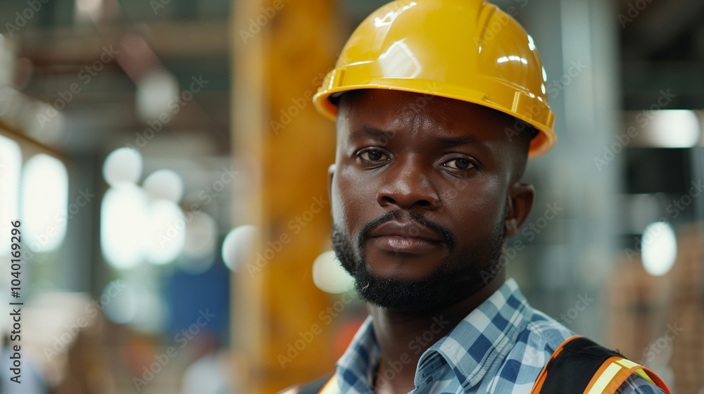 Portrait of a construction worker with a yellow hard hat. Portrait of a construction worker with a yellow hard hat.