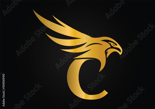 Initial C monogram letter alphabet with Eagle head symbol. Letter With Eagle Logo Design Vector Template