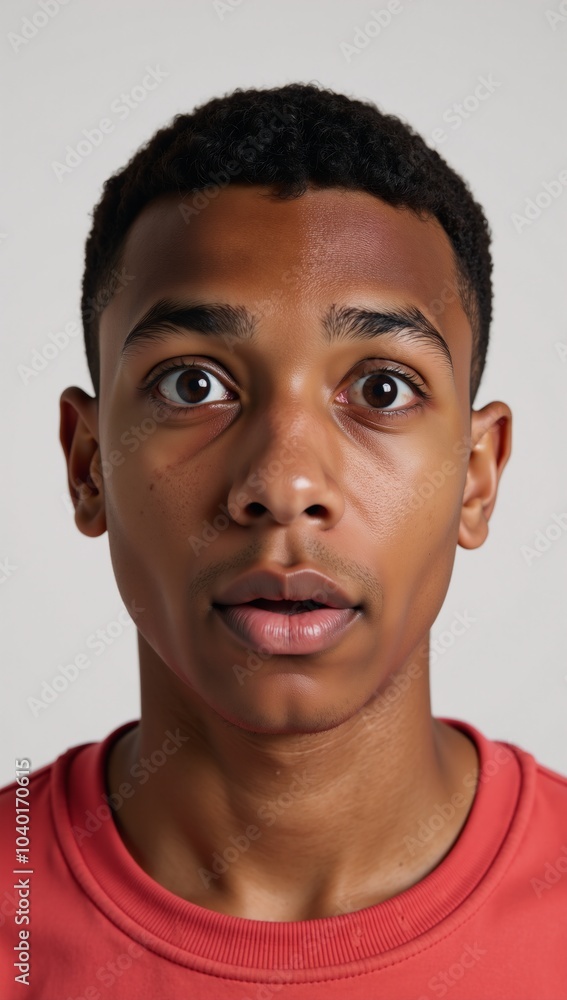 Close-up portrait of a surprised teenage boy with an African heritage Close-up portrait of a surprised teenage boy with an African heritage