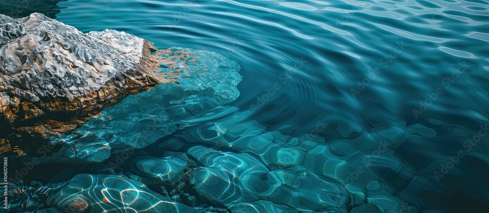 Turquoise lake with round stains from a stone providing copy space image Turquoise lake with round stains from a stone providing copy space image