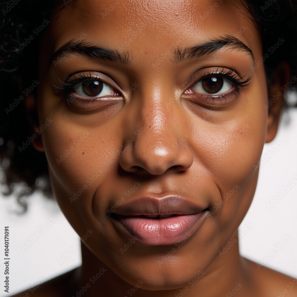 Close-up portrait of stunning black woman with afro hair and piercing green eyes in her twentiesthirties Close-up portrait of stunning black woman with afro hair and piercing green eyes in her twentiesthirties