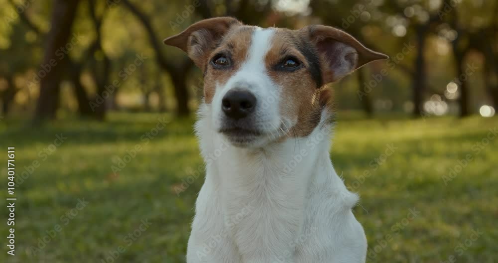 Playful Jack Russell Terrier enjoys relaxing on a grassy field while basking in the warm sunlight above Playful Jack Russell Terrier enjoys relaxing on a grassy field while basking in the warm sunlight above