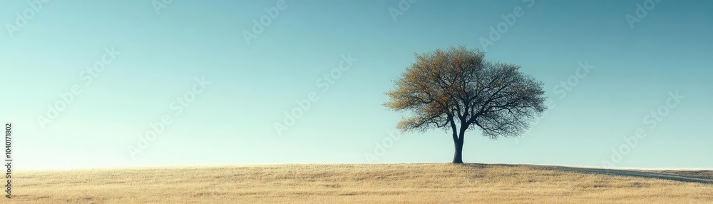 A single tree on a horizon, with nothing but sky behind it