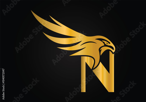 Initial N monogram letter alphabet with Eagle head symbol. Letter With Eagle Logo Design Vector Template