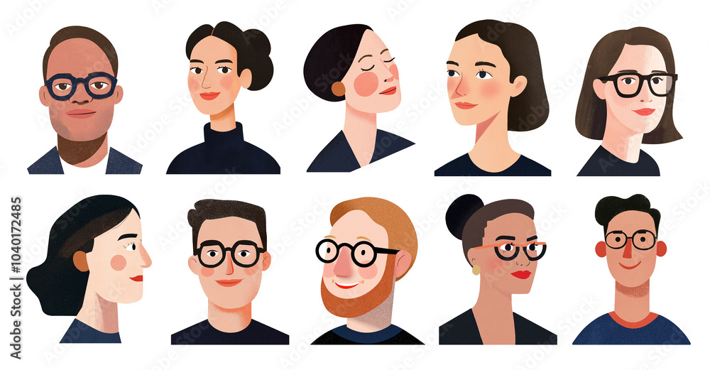 A set of business portraits of men and women for avatars. A group of office staff faces smiling. AI-generated clipart A set of business portraits of men and women for avatars. A group of office staff faces smiling. AI-generated clipart