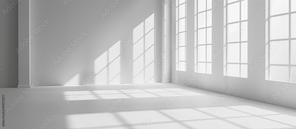 Empty room with shadows and a white studio abstract background provide a professional setting for displaying products against a blurred copy space image Empty room with shadows and a white studio abstract background provide a professional setting for displaying products against a blurred copy space image