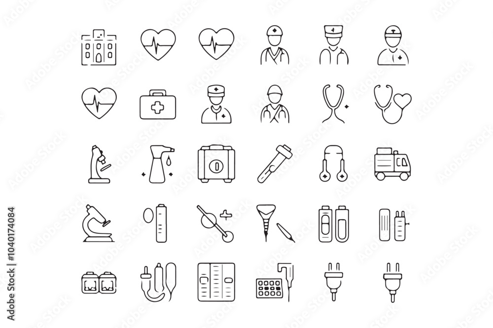 Minimalistic Line Art Medical and Energy Icons Vector Illustration Minimalistic Line Art Medical and Energy Icons Vector Illustration