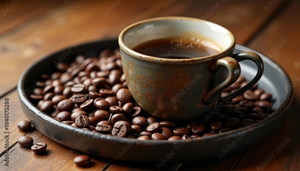 Fototapeta premium A cup of coffee a bowl of beans and a moment of tranquility