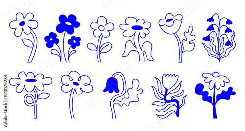 Vector set of minimalist design elements, flowers, doodles, scribbles - abstract background elements for branding, packaging, prints and social media posts