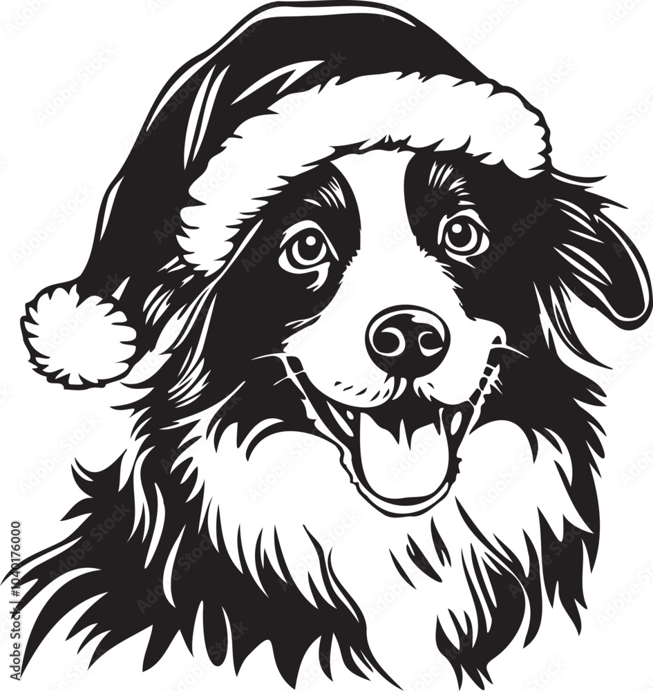 Fototapeta premium australian shepherd dog with Santa hat