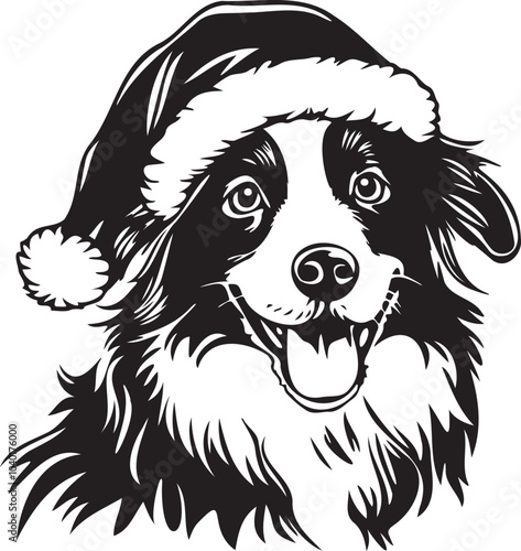 australian shepherd dog with Santa hat photo