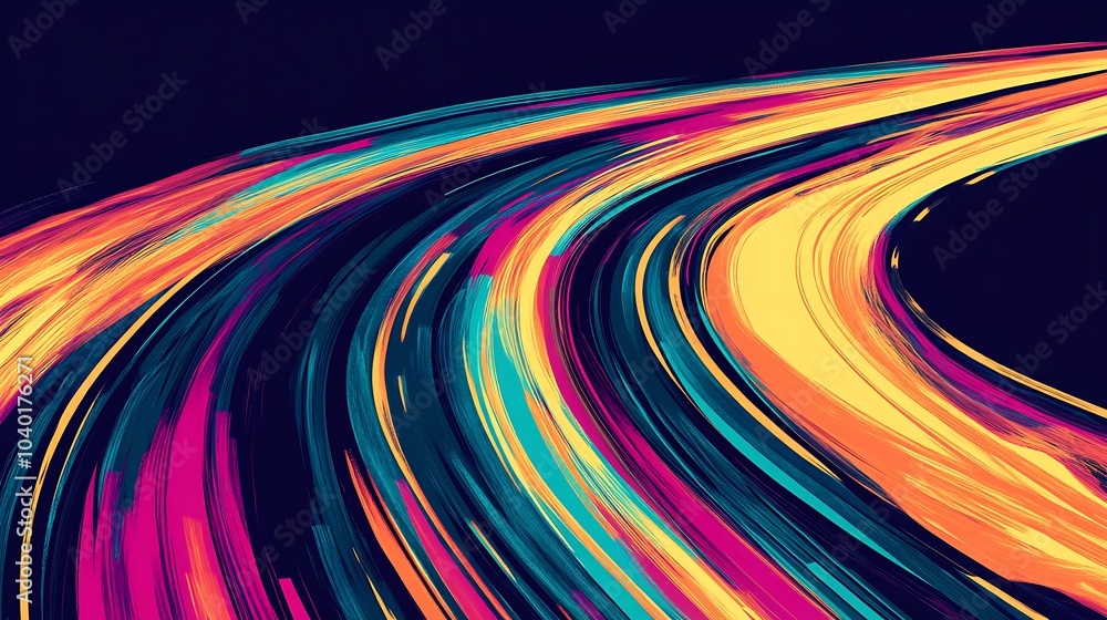 Abstract colorful lines in a curved shape on dark blue background. Abstract colorful lines in a curved shape on dark blue background.