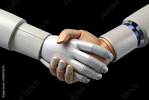 AI Robot Hand Shaking Human Hand Soft Bokeh Collaborative Business Concept Photo Stock - Symbolizing Human AI Partnership with Copy Space