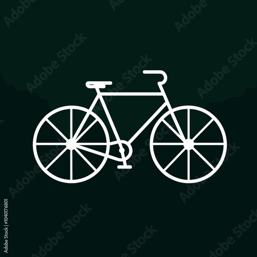 Sleek white bicycle icon with thin lines on dark green background