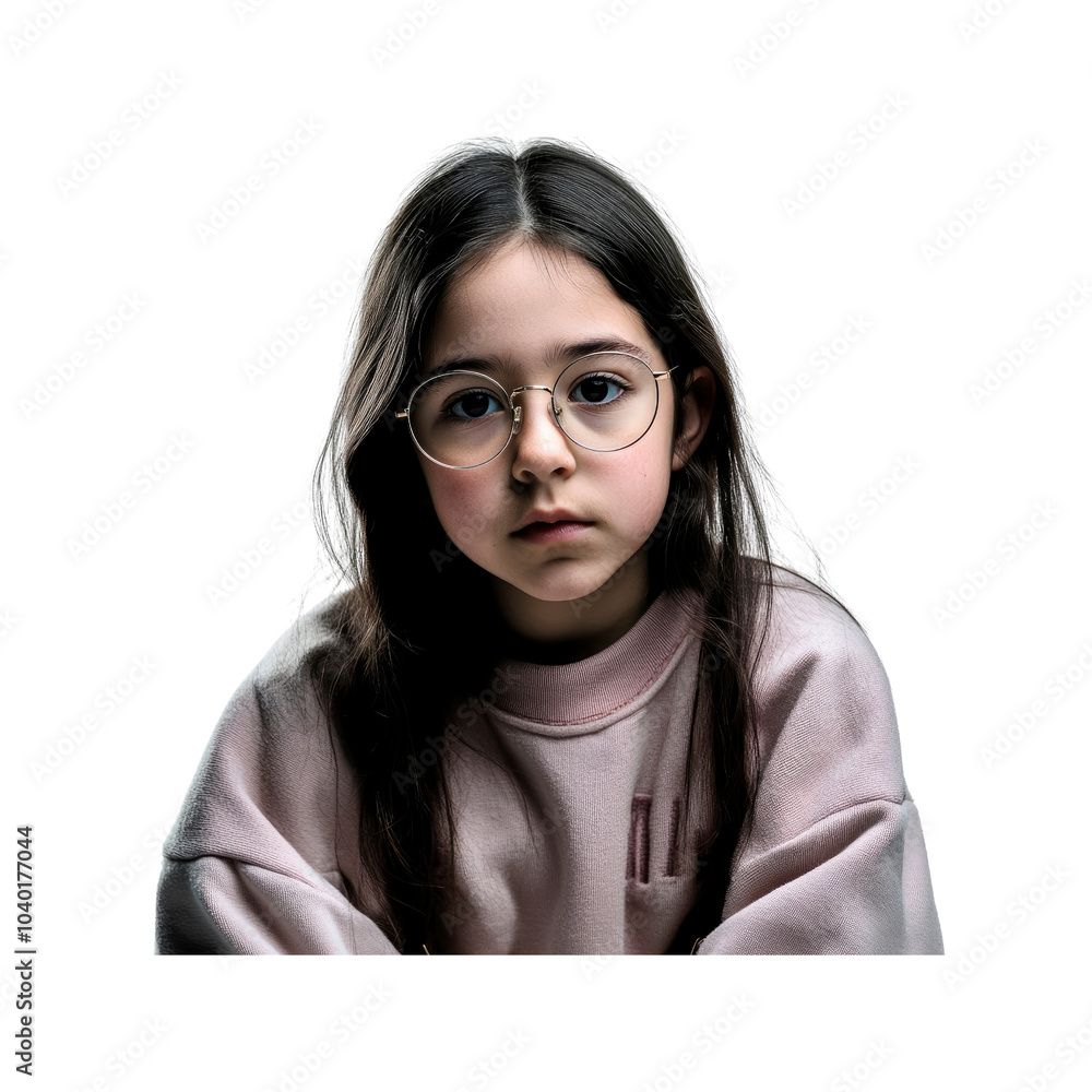 Young girl with glasses looking thoughtfully at the camera Young girl with glasses looking thoughtfully at the camera