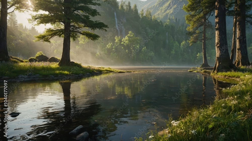 Naklejka premium morning on the lake