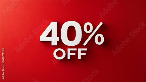 White '40% OFF' Promotional Sign on a Red Background with Copy Space