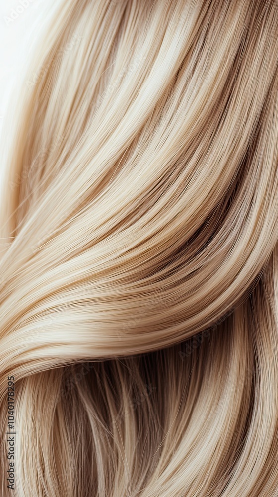 Soft, cascading blonde hair flowing gracefully against a light background, showcasing natural shine and texture in a close-up view Soft, cascading blonde hair flowing gracefully against a light background, showcasing natural shine and texture in a close-up view