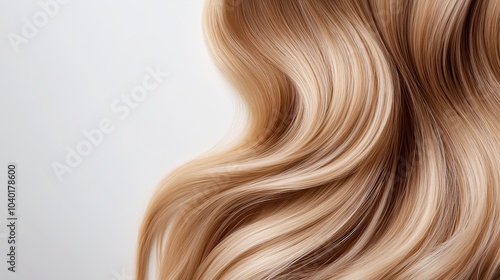 Soft, cascading blonde hair flowing gracefully against a light background, showcasing natural shine and texture in a close-up view