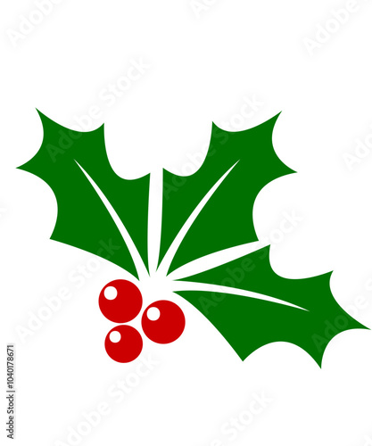 Holly christmas clip art design on plain white transparent isolated background for card, shirt, hoodie, sweatshirt, apparel, card, tag, mug, icon, poster or badge